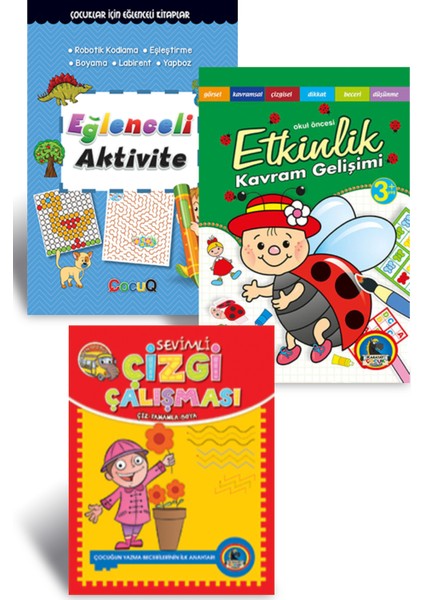 Ilk Etkinlik Setim-2 Çizgi Çalışması Aktivite, Etkinlik Seti 3-6 Yaş (3 Kitap Set) Dikkat Zeka