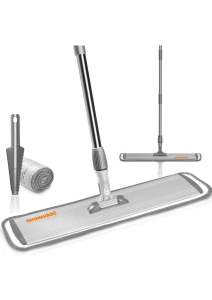 Turuncukoli Dev Boy Mop Yer Silme Paspası / Mikrofiber Bezli / Sağlam Teleskopik Saplı