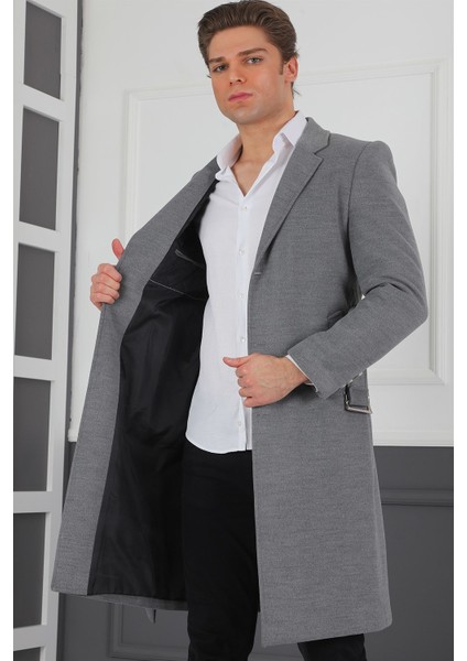 Palto Kadınlar İçin Yün Malzemeden Düz Gri Midi Uzun Kol Model