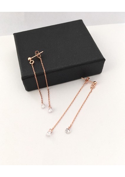 Silver Gümüş Rose Çift Zincirli Zirkon Taşlı Küpe fiyatları