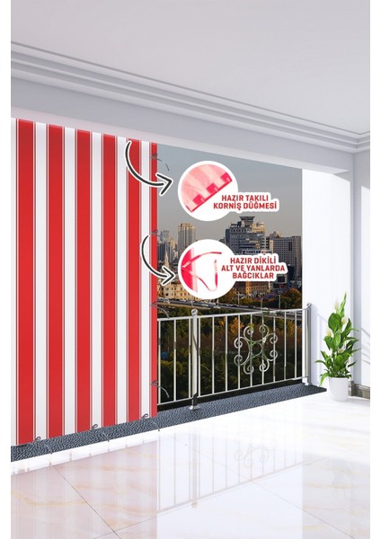 290 x 250 cm Kırmızı Renkli Balkon Perdesi