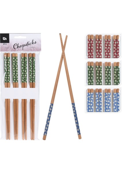 Puantiye Desenli Bambu Chopstick Set 8 Parça 22,5 x 0,7