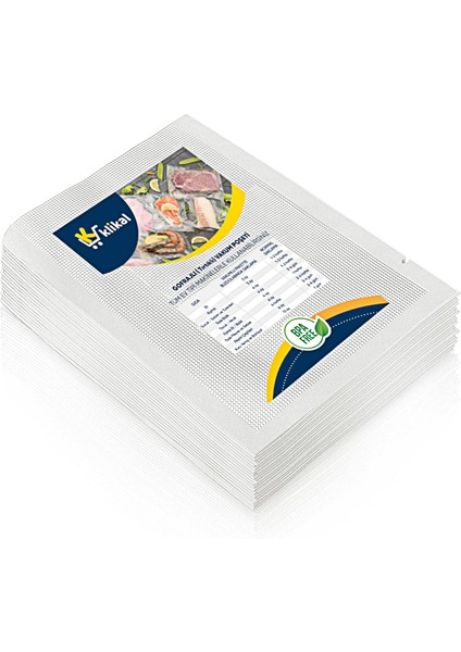 15X20 cm 50 Adet Gofrajlı Tırtıklı Vakum Poşeti -Torbası