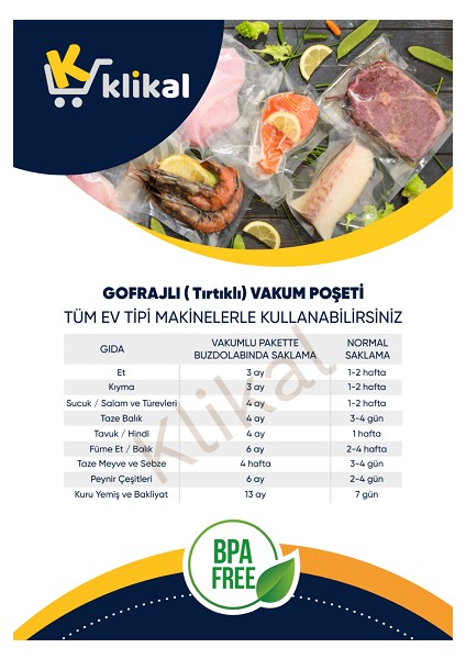 15X20 cm 50 Adet Gofrajlı Tırtıklı Vakum Poşeti -Torbası