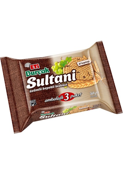Burçak Sultani Üzümlü Kepekli Bisküvi 3 X 123 G