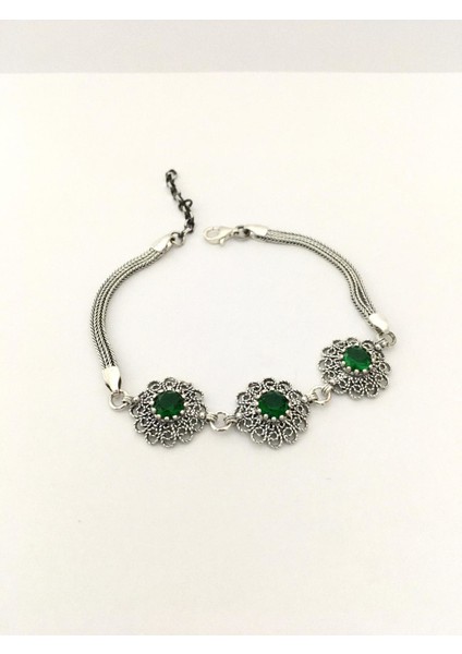 Gümüş Telkari Zümrüt Taşlı Bileklik