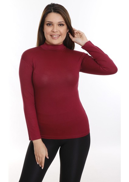Büyük Beden Yarım Balıkçı Viskon Boğazlı Bordo Body