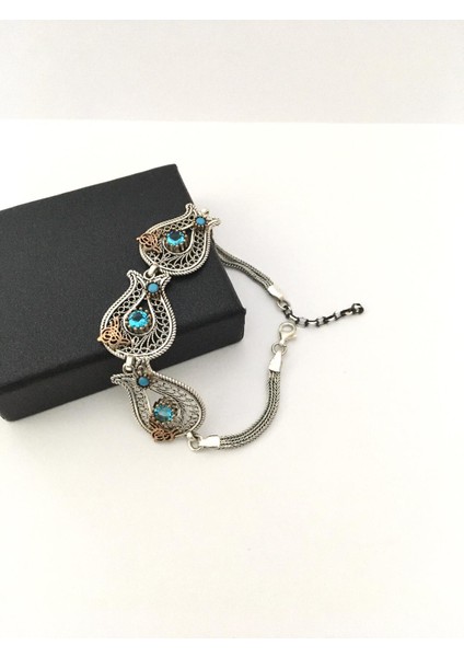 Gümüş Telkari Lale Tuğra Bileklik