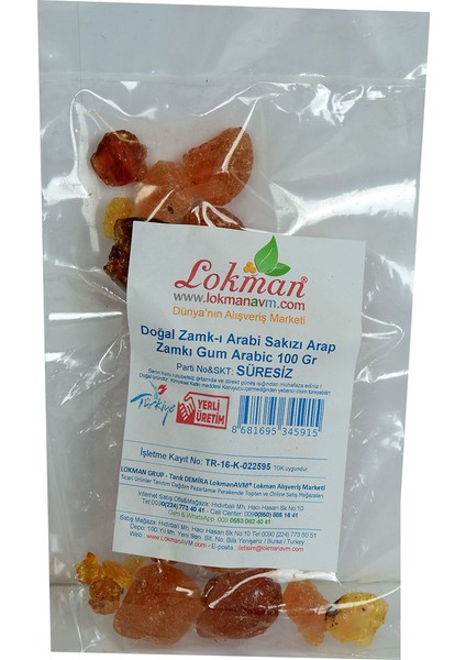 Doğal Zamk-I Arabi Sakızı Arap Zamkı Gum Arabic 100 gr Paket