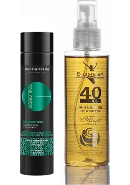 Eugene Perma Essentiel Keratin Force Şampuan 250 Ml+Biomega 40 Bitkili Doğal Saç Bakım Yağı 150 ml