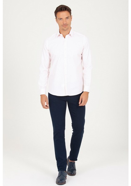 Erkek Slim Fit Açık Somon Desenli Gömlek