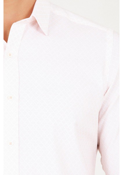 Erkek Slim Fit Açık Somon Desenli Gömlek