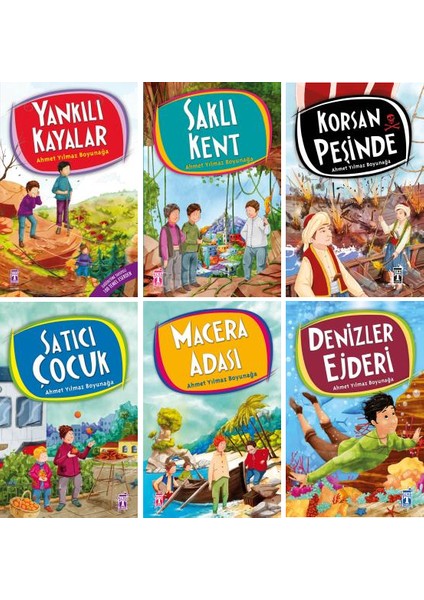 Ahmet Yılmaz Boyunağa 6 Kitap Macera Seti - Yankılı Kayalar - Saklı Kent - Korsan Peşinde - Satıcı Çocuk - Macera Adası - Denizler Ejderi