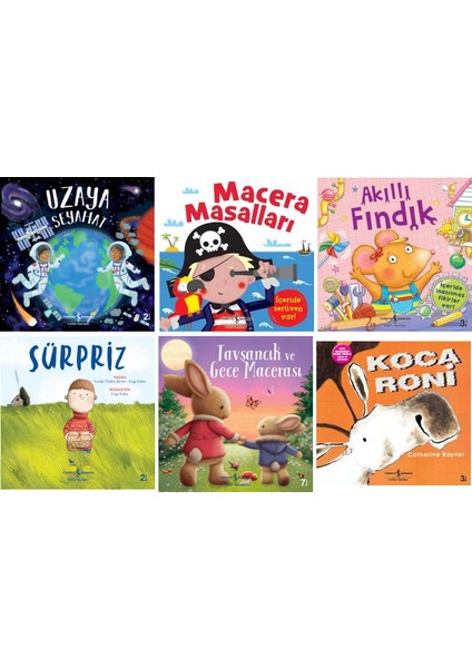 Resimli Hikaye Kitapları 6 Kitap Set - Uzaya Seyahat - Macera Masalları - Akıllı Fındık - Sürpriz - Tavşancık ve Gece Macerası - Koca Roni