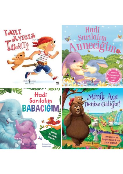 Resimli Hikaye Kitapları 4 Kitap Set - Tatlı Ayıcık Tonti - Hadi Sarılalım Anneciğim - Hadi Sarılalım Babacığım - Minik Ayı Denize Gidiyor
