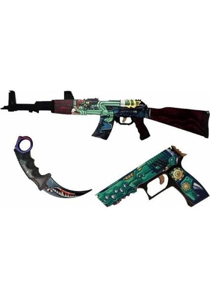 Ahşap Cs-Go Ak-47 Tüfek P250 Tabanca 2 Li Karambite Oyuncak Set 2003