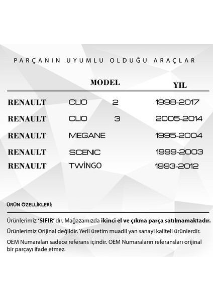 Renault Clio, Scenic, Megane, Twingo Için Bagaj Kilit Dişlisi Seti