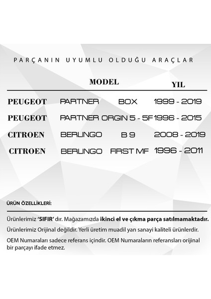 Citroen Berlingo Için Arka Sürgülü Kapı Kolu Pimi 2 Adet