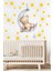 Ayda Uyuyan Sevimli Ayıcık ve Sarı Yıldızlar Çocuk Bebek Odası Sticker Seti 1
