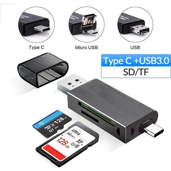 Exeo USB 3.0 Type-C Mikro USB Sd Tf Otg Hafıza Kart Okuyucu