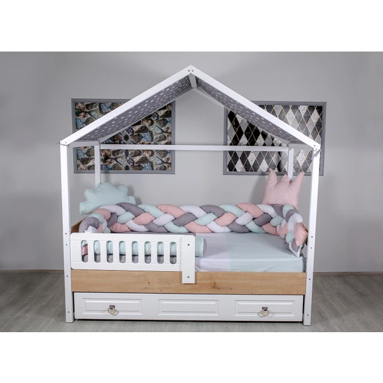 Mini Baby 4'lü Örgülü Pastel Pembe Montessori Bebek-Çocuk Uyku Seti