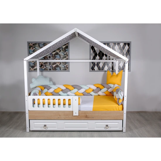 Mini Baby 4'lü Örgülü Pastel Sarı  Montessori Bebek-Çocuk Uyku Seti