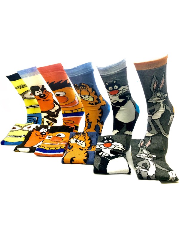 Black Arden Socks 6'lı Çizgi Film Karakterli Çorap
