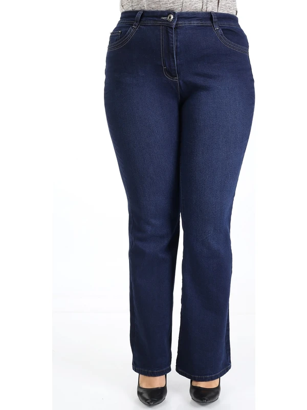 E Collection Ispanyol Paça Likralı Büyük Beden Jeans Pantolon