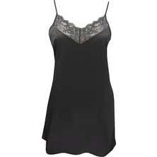 Magic Form 87430 Krep Saten Dantelli Gecelik - Siyah