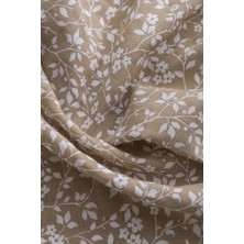 Müslin Bezi Örtü Menekşe Desen - Bej 120X120 cm + 4 Adet Ağız Mendili
