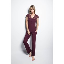 Monamise 18420 Kısa Kollu Pijama Takım  - Bordo
