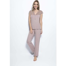 Monamise 18437 Kısa Kollu Pijama Takım  - Vizon