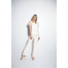 Monamise 19152 Kısa Kollu Pijama Takım  - Ekru