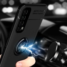 ZORE Huawei P Smart 2021 Kılıf Zore Ravel Yüzüklü Silikon Kılıf Siyah