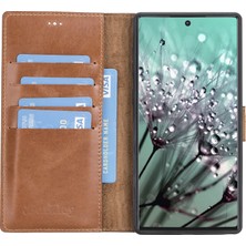 Burkley Samsung Galaxy Note 10 Efektli Kahverengi Deri Cüzdan Telefon Kılıfı