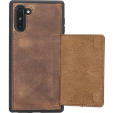 Burkley Samsung Galaxy Note 10 Antik Kahverengi Deri Esnek Ayaklı Arka Kapak Telefon Kılıfı