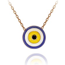 Lacivert Beyaz Mineli Yuvarlak Nazar Boncuğu Gümüş Kolye