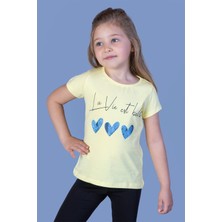 Toontoy Kız Çocuk Kalp Desenli Yazı Baskılı Taş Işlemeli Tişört