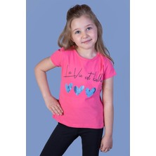Toontoy Kız Çocuk Kalp Desenli Yazı Baskılı Taş Işlemeli Tişört