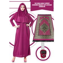 İhvan Tek Parça Namaz Elbisesi - Fuşya- 5015  ve  Seccade  ve  Zikirmatik - Üçlü Takım