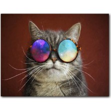 Cakatablo Ahşap Tablo Galaksi Gözlüklü Kedi Görseli