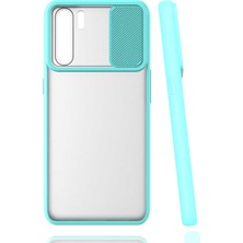 noktaks - Oppo A91 - Kılıf Slayt Sürgülü Arkası Buzlu Lensi Kapak - Turkuaz - T16233