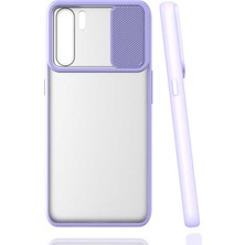 noktaks - Oppo A91 - Kılıf Slayt Sürgülü Arkası Buzlu Lensi Kapak - Lila - T16233