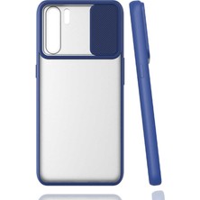 noktaks - Oppo A91 - Kılıf Slayt Sürgülü Arkası Buzlu Lensi Kapak - Lacivert - T16233