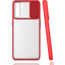 noktaks - Oppo A91 - Kılıf Slayt Sürgülü Arkası Buzlu Lensi Kapak - Kırmızı - T16233