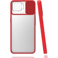 noktaks - Oppo A73 - Kılıf Slayt Sürgülü Arkası Buzlu Lensi Kapak - Kırmızı - T16330