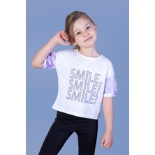 Toontoy Kız Çocuk Smile Baskılı Kolları Desenli Tişört