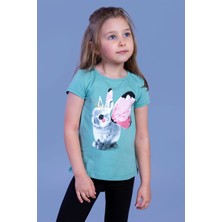 Toontoy Kız Çocuk Tavşan Baskılı Pul Işlemeli Tişört