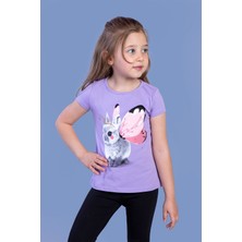 Toontoy Kız Çocuk Tavşan Baskılı Pul Işlemeli Tişört