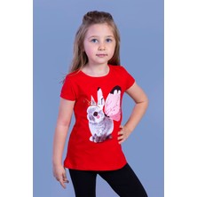 Toontoy Kız Çocuk Tavşan Baskılı Pul Işlemeli Tişört